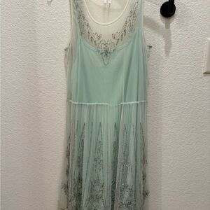 Frenchi Sheer Mint Chemise with Embroidered Details